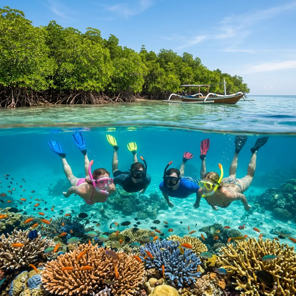 Split-Shot Snorkeling at Mangrove Point - Over-Under View.webp