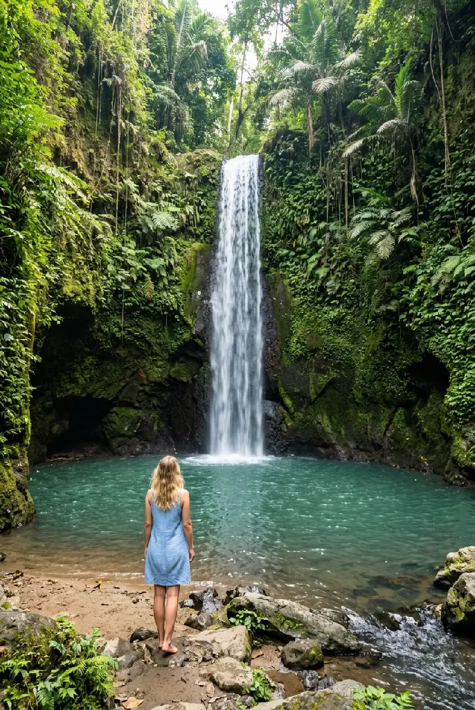 AI Generated Authentic Tibumana Waterfall with Tourist
