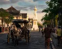 Yogyakarta Cultural Scene with Tugu Jogja and Delman