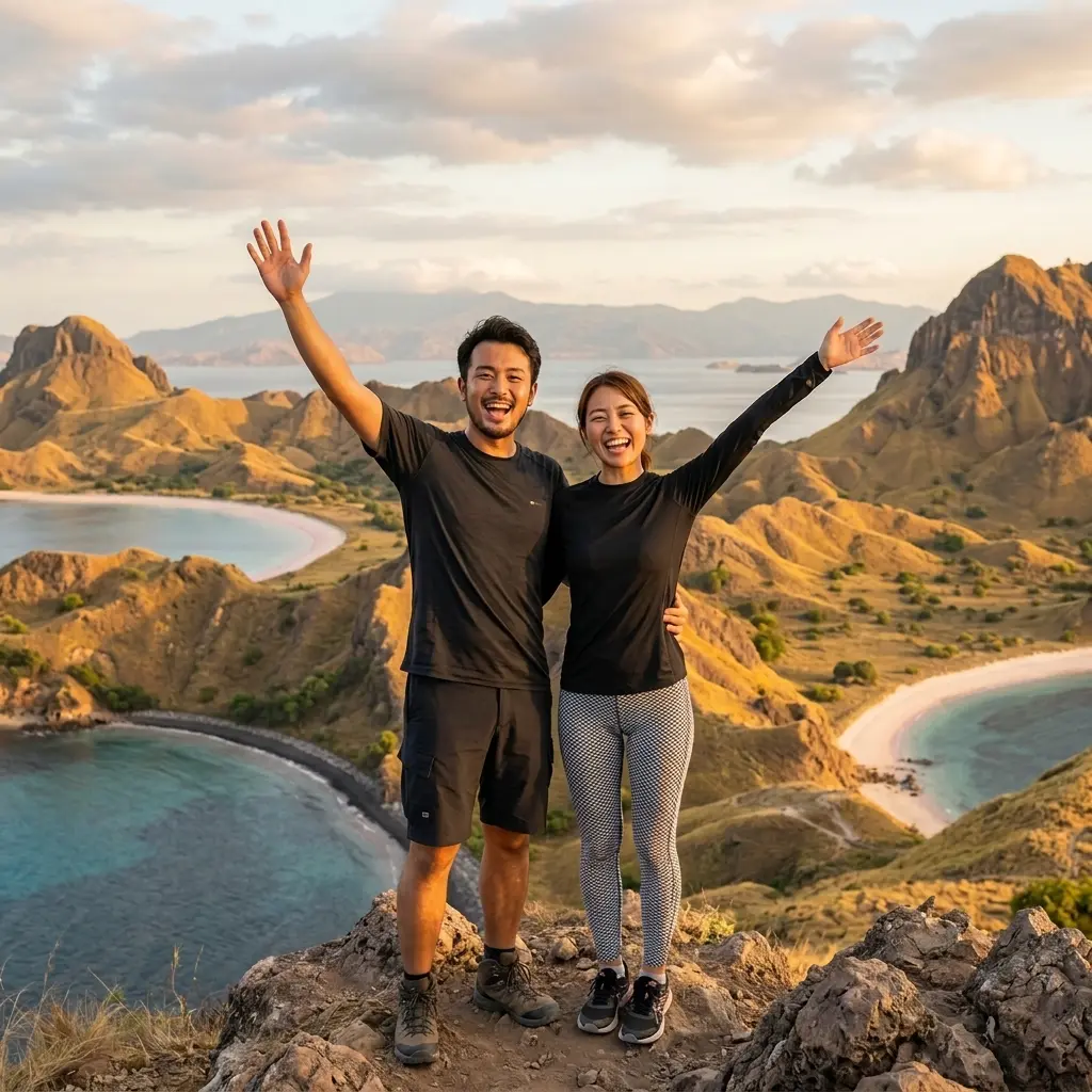 Japanese Couple at Padar Island Peak.webp
